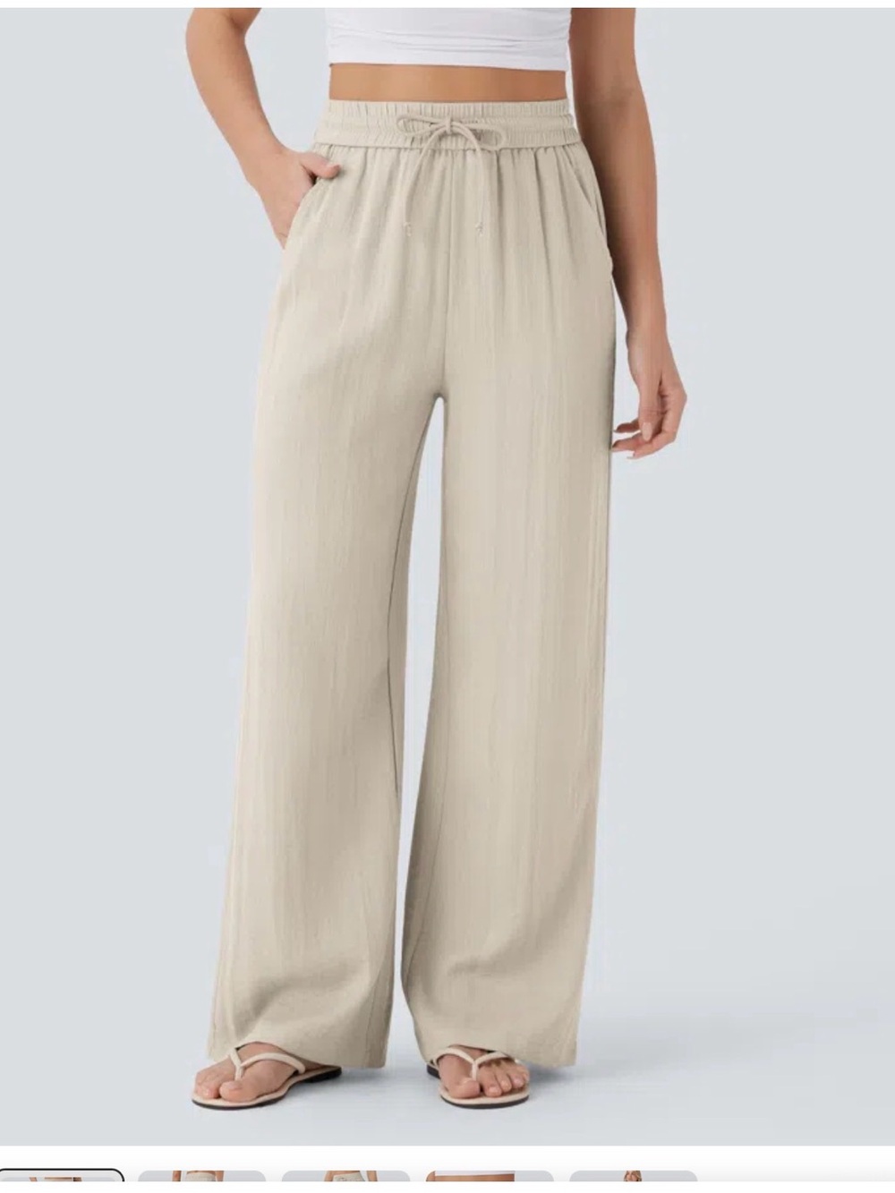 High Waisted Drawstring Pocket Wide Leg Baggy Casual Linen-Feel Pants XL TALL